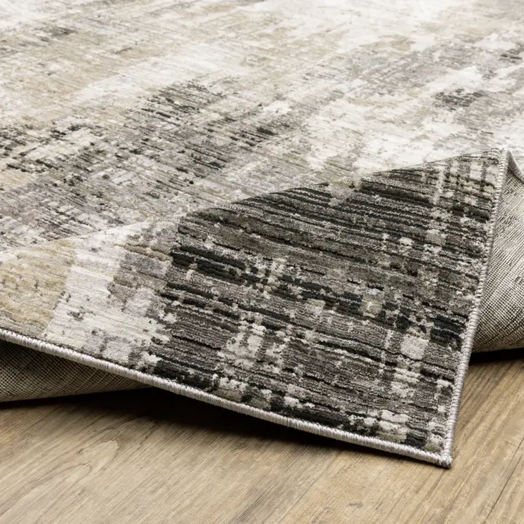 8' Gray And Beige Abstract Distressed Runner Rug