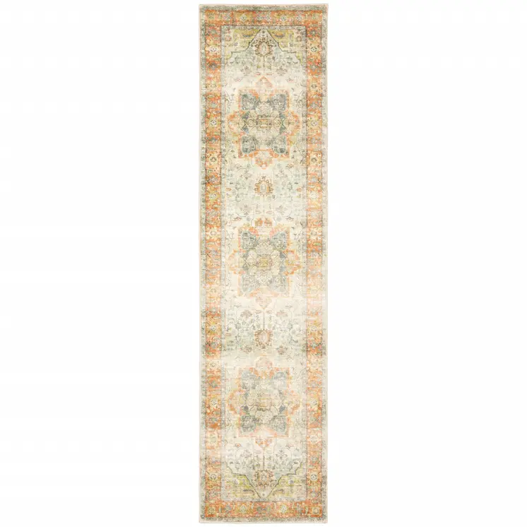 2' X 8' Blue And Orange Abstract Power Loom Stain Resistant Runner Rug