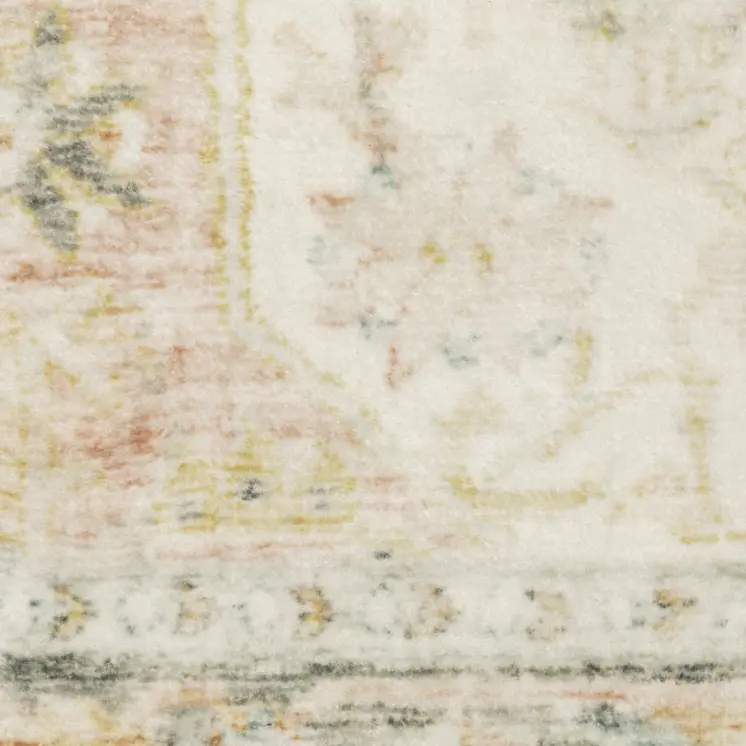 8' X 10' Grey Gold Orange And Ivory Oriental Power Loom Stain Resistant Area Rug