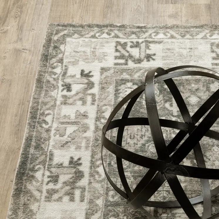 8' Gray and Ivory Oriental Power Loom Runner Rug