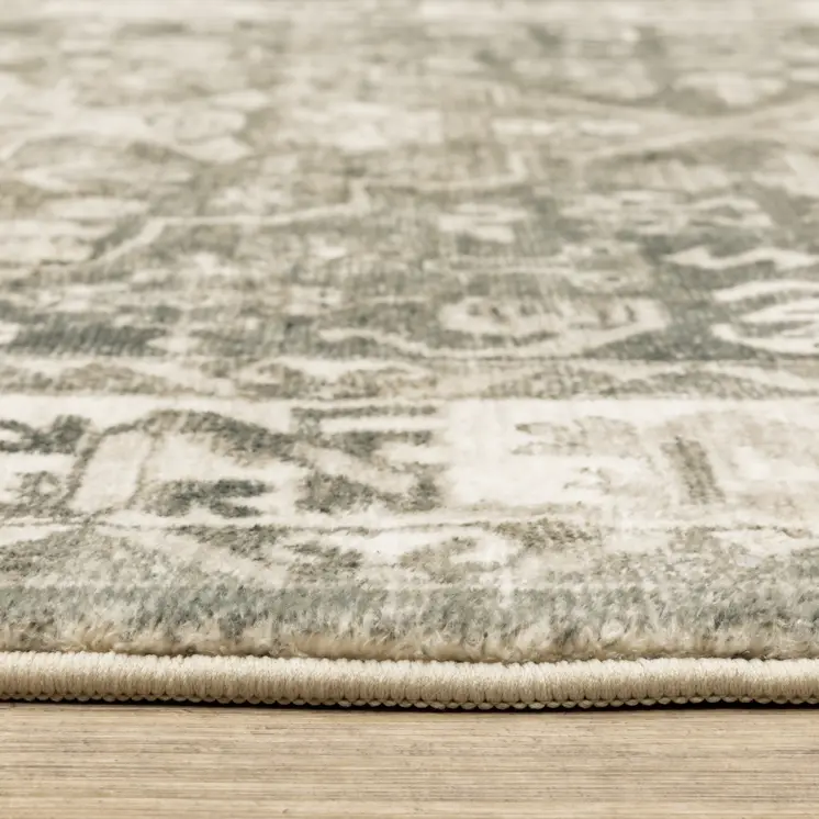 8' X 10' Grey Ivory Tan And Beige Oriental Power Loom Stain Resistant Area Rug