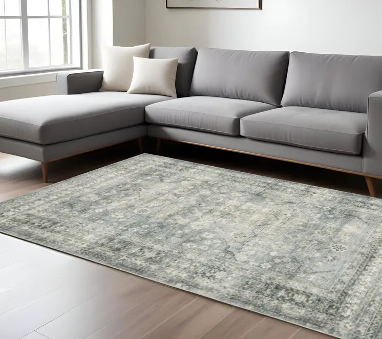 8' X 10' Blue And Ivory Oriental Distressed Area Rug