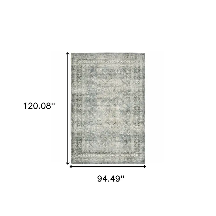 8' X 10' Blue And Ivory Oriental Distressed Area Rug