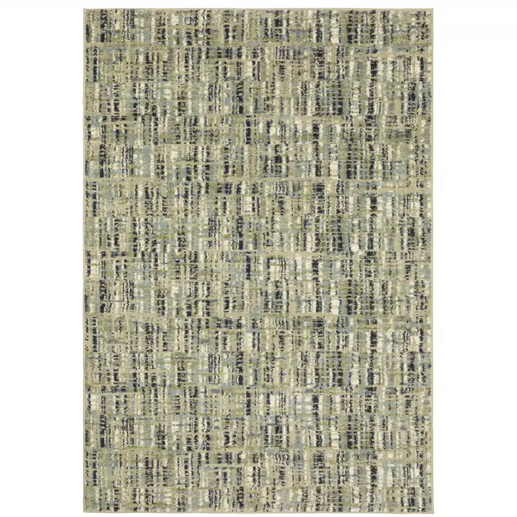 7' X 9' Green And Ivory Abstract Shag Area Rug
