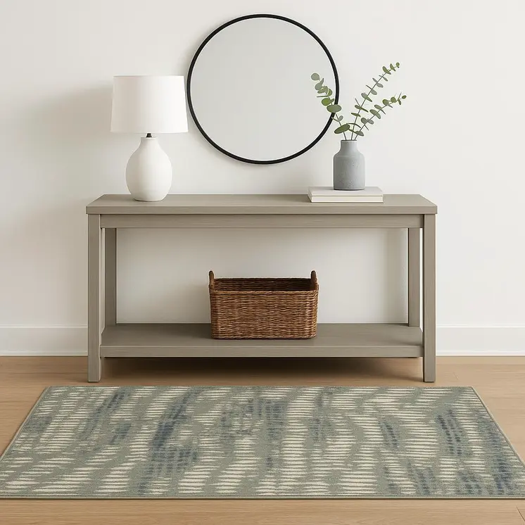 4' X 6' Grey Beige Blue And Light Blue Abstract Power Loom Stain Resistant Area Rug