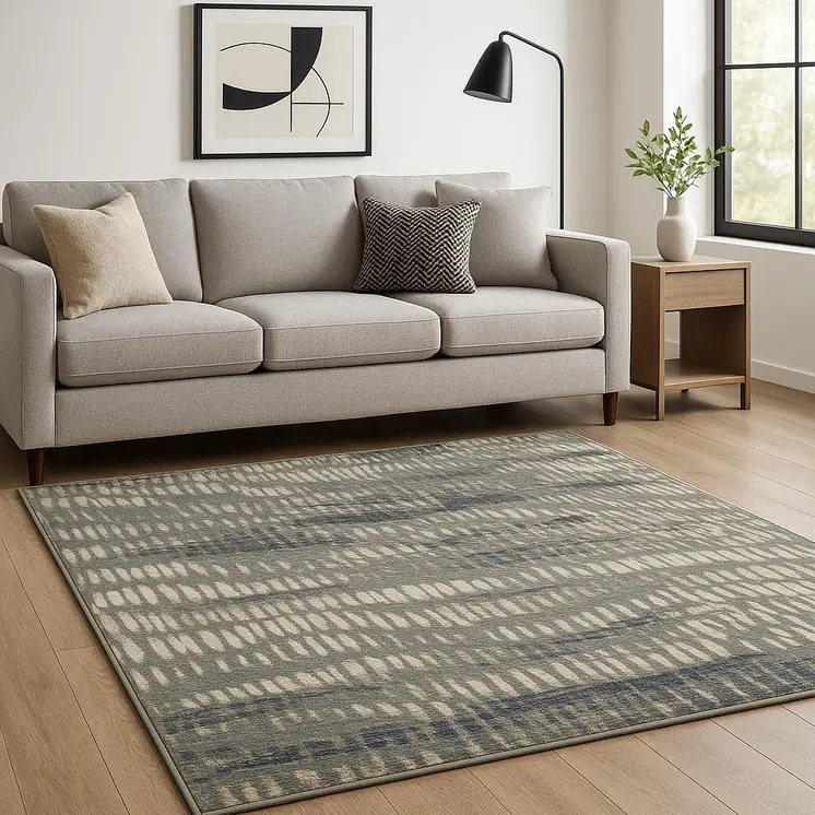 10' X 13' Grey Beige Blue And Light Blue Abstract Power Loom Stain Resistant Area Rug