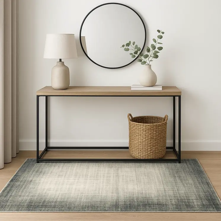 4' X 6' Grey Beige And Blue Power Loom Stain Resistant Area Rug