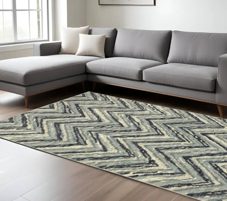 10' X 13' Blue And Ivory Geometric Area Rug