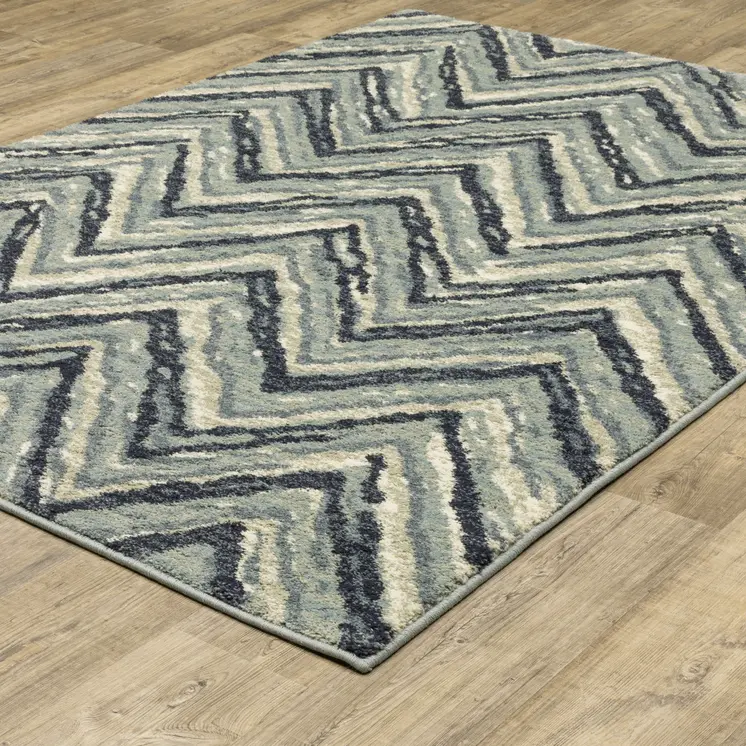 10' X 13' Blue And Ivory Geometric Area Rug