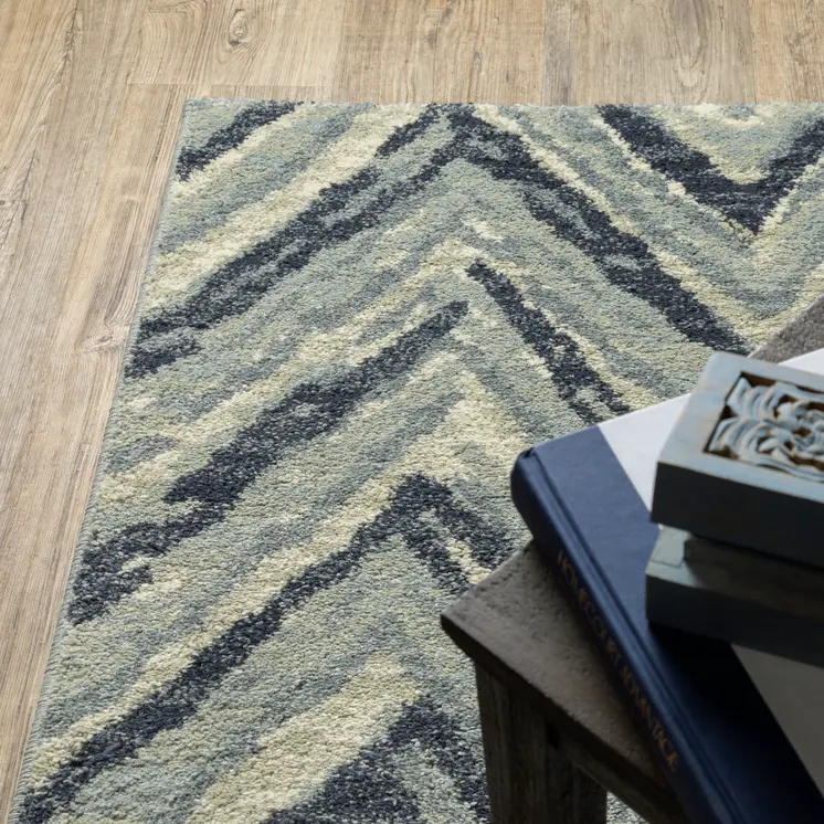 10' X 13' Blue And Ivory Geometric Area Rug