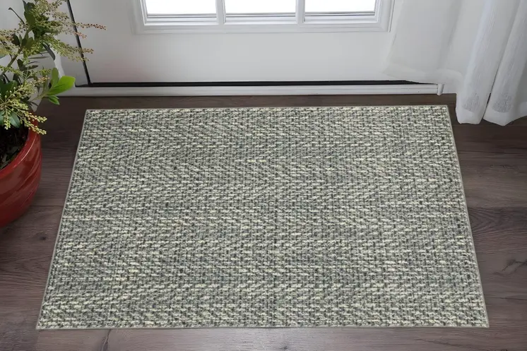 2' X 3' Blue Ivory Grey And Light Blue Geometric Power Loom Stain Resistant Area Rug