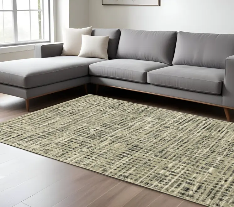 10' X 13' Beige And Gray Geometric Distressed Area Rug