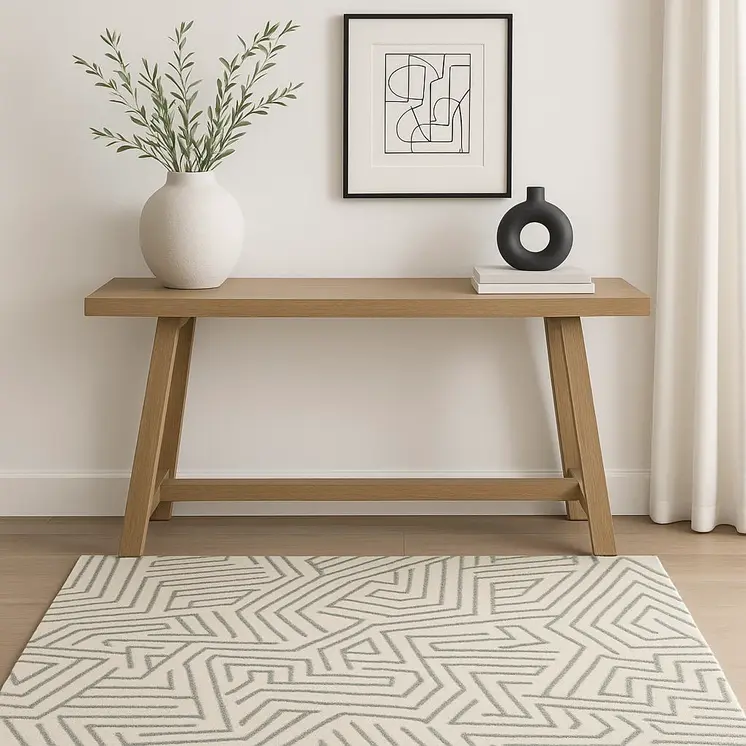 4' X 6' Beige Grey And Light Blue Geometric Power Loom Stain Resistant Area Rug