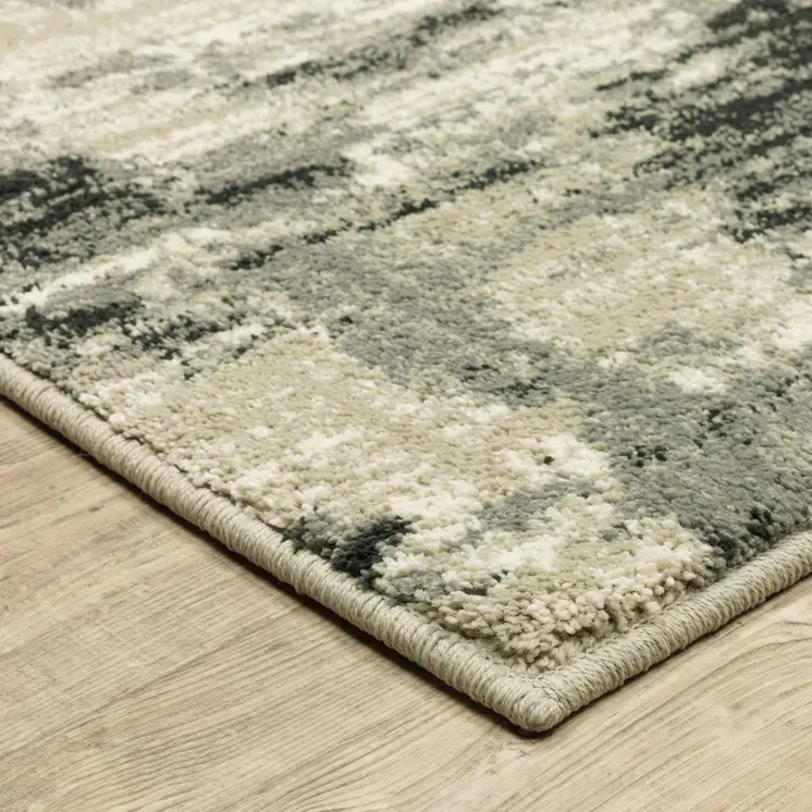 2' X 8' Grey Beige Charcoal And Blue Abstract Power Loom Stain Resistant Runner Rug