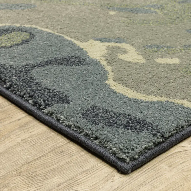 10' X 13' Blue Green And Grey Abstract Power Loom Stain Resistant Area Rug