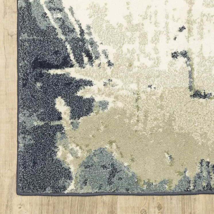 10' X 13' Blue Green And Ivory Abstract Area Rug