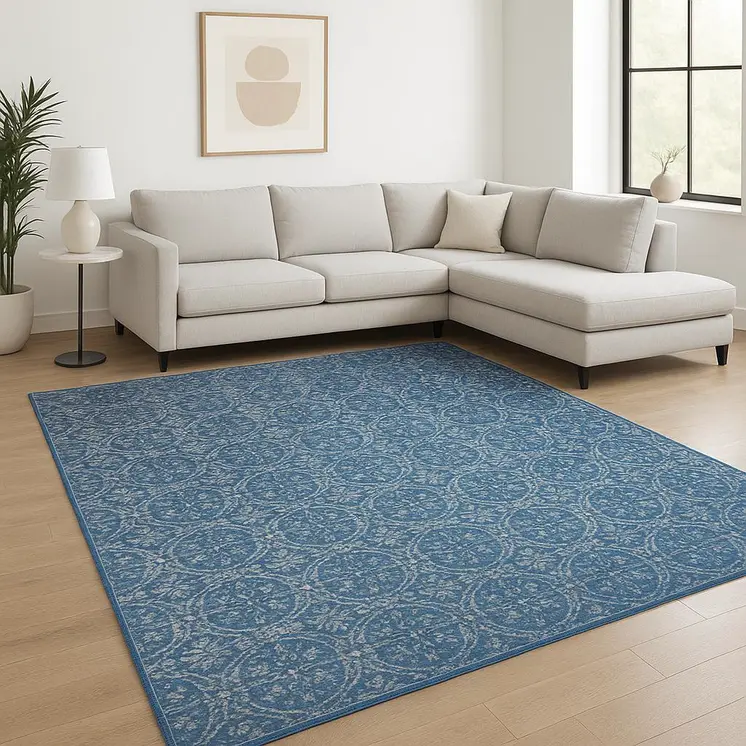 8' X 10' Blue And Brown Floral Power Loom Stain Resistant Area Rug