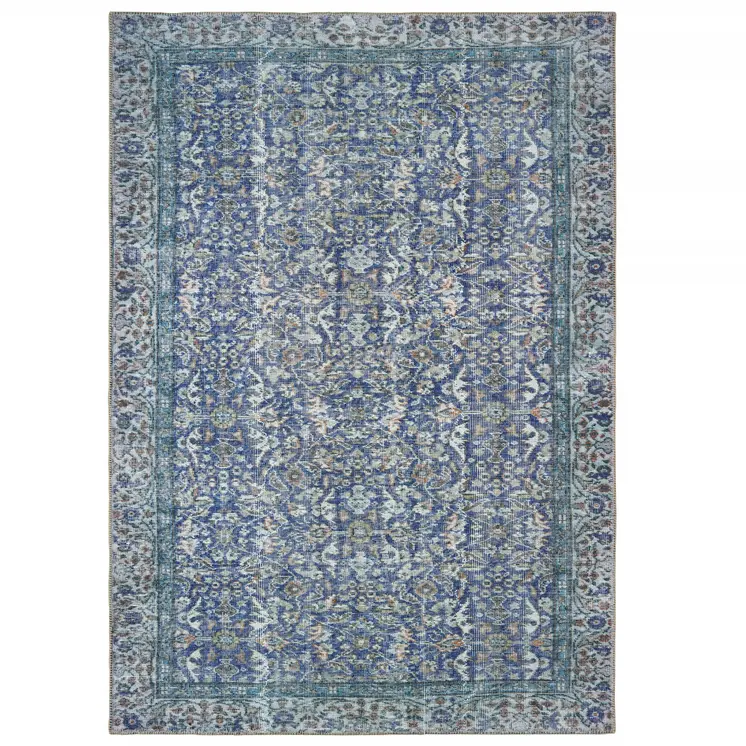 5' X 8' Blue And Grey Oriental Power Loom Stain Resistant Area Rug