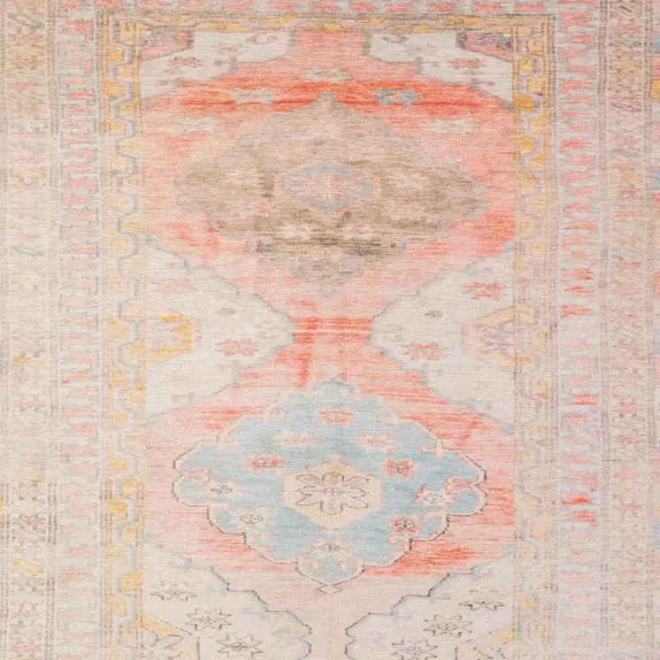 4' X 6' Pink And Blue Oriental Power Loom Stain Resistant Area Rug
