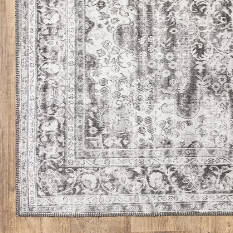 2' X 3' Grey Oriental Power Loom Stain Resistant Area Rug