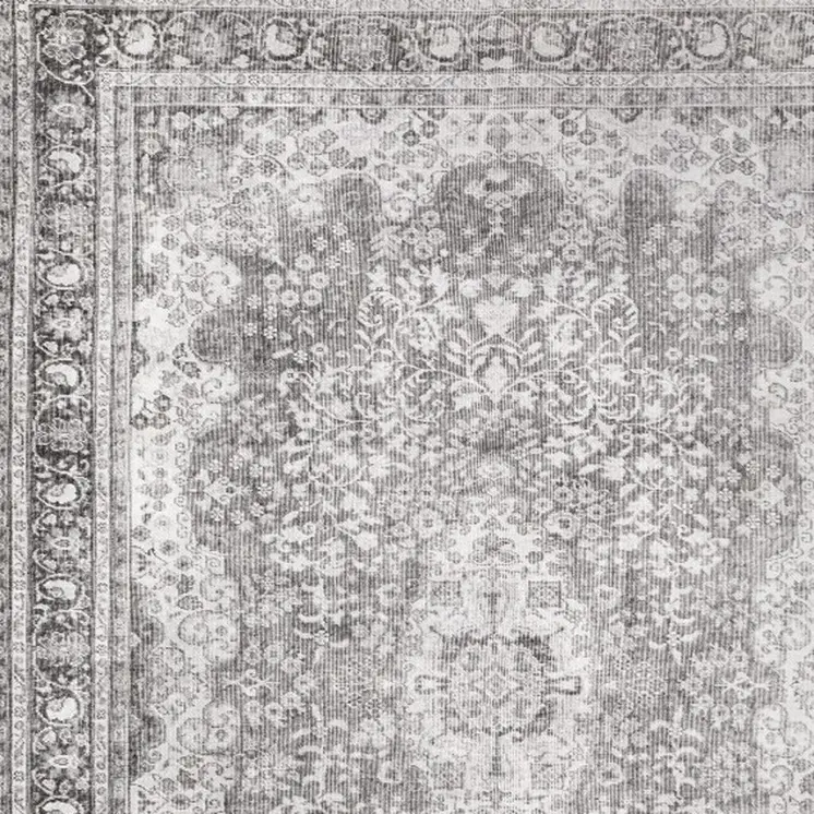5' X 8' Grey Oriental Power Loom Stain Resistant Area Rug