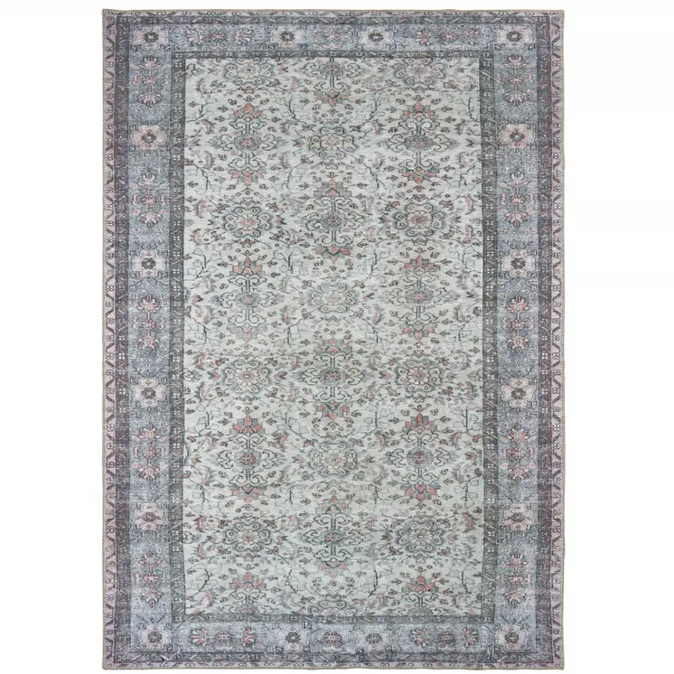 8' X 11' Ivory And Blue Oriental Power Loom Stain Resistant Area Rug