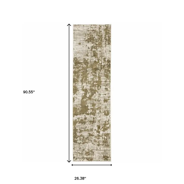 2' X 8' Beige Gold And Grey Abstract Power Loom Stain Resistant Runner Rug