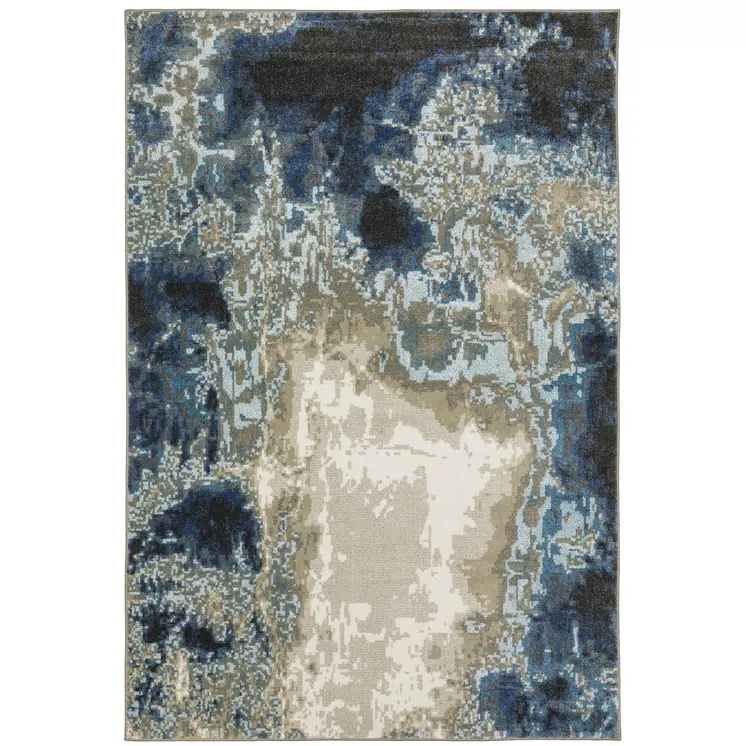 7' X 9' Blue And Beige Abstract Area Rug