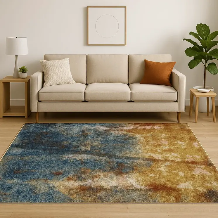 5' X 7' Blue Gold Teal Rust Grey And Beige Abstract Power Loom Stain Resistant Area Rug