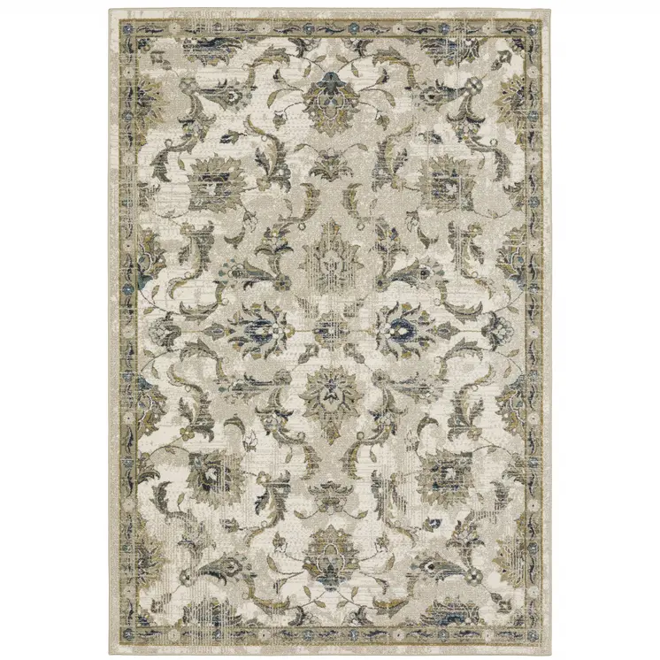 4' X 6' Beige Gold Blue And Grey Oriental Power Loom Stain Resistant Area Rug