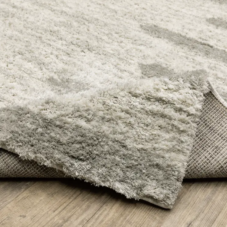 2' X 8' Ivory And Grey Geometric Shag Power Loom Stain Resistant Runner Rug