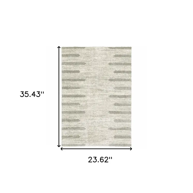 2' X 3' Ivory And Grey Geometric Shag Power Loom Stain Resistant Area Rug