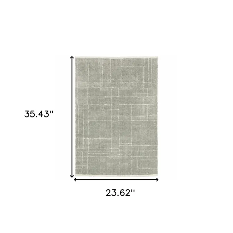 2' X 3' Grey And Ivory Geometric Shag Power Loom Stain Resistant Area Rug