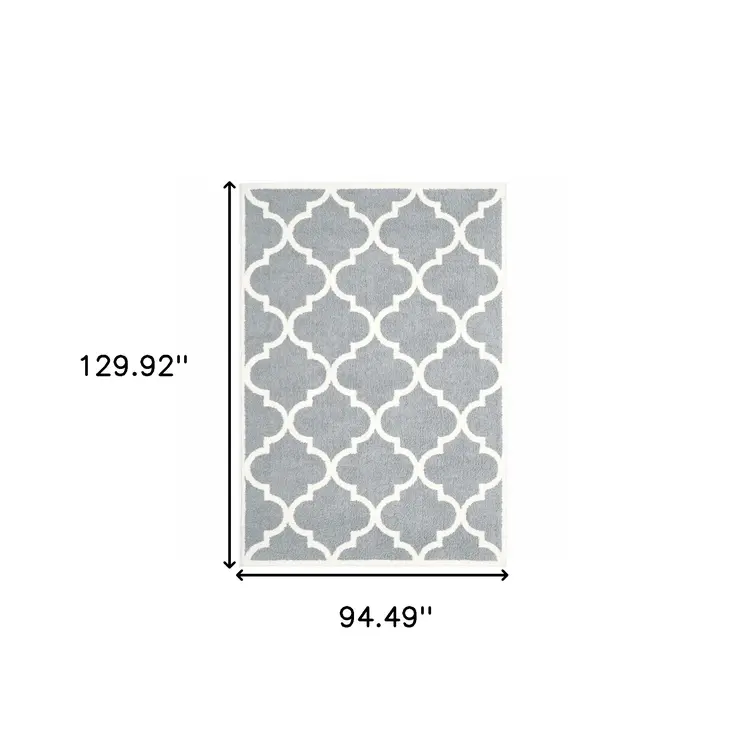8' X 11' Gray And Ivory Geometric Shag Area Rug