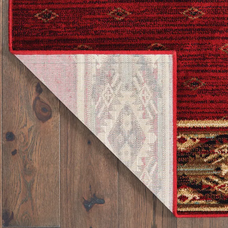 7' X 9' Red And Ivory Southwestern Area Rug