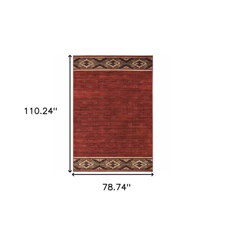 7' X 9' Red And Ivory Southwestern Area Rug