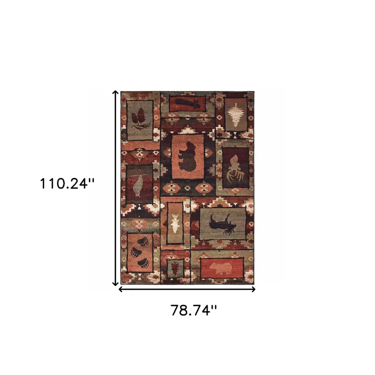 7' X 9' Green And Ivory Southwestern Area Rug