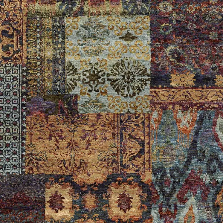 7' X 10' Blue and Gold Abstract Power Loom Area Rug