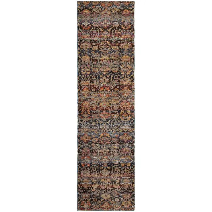 8' Blue And Ivory Abstract Runner Rug