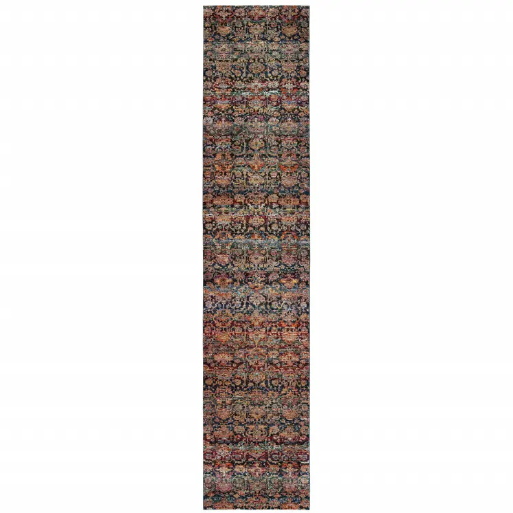 12' Black Blue And Tan Ombre Runner Rug