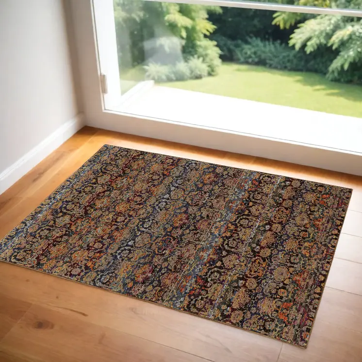 3' X 5' Blue And Ivory Ombre Area Rug
