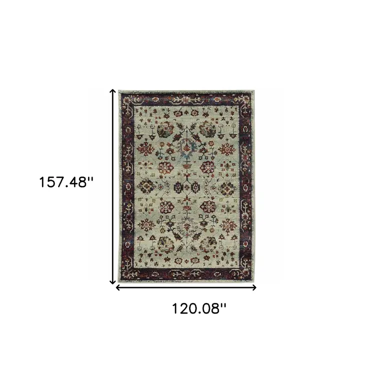 10' X 13' Red and Ivory Oriental Power Loom Area Rug