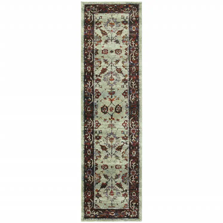 8' Red And Ivory Oriental Runner Rug