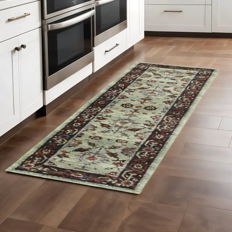 8' Red And Ivory Oriental Runner Rug