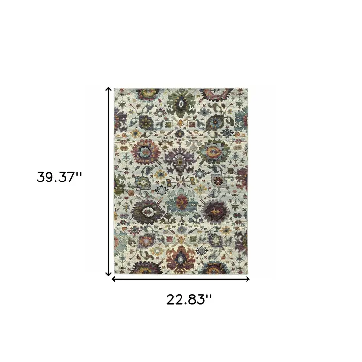2' X 3' Stone Purple And Green Oriental Area Rug