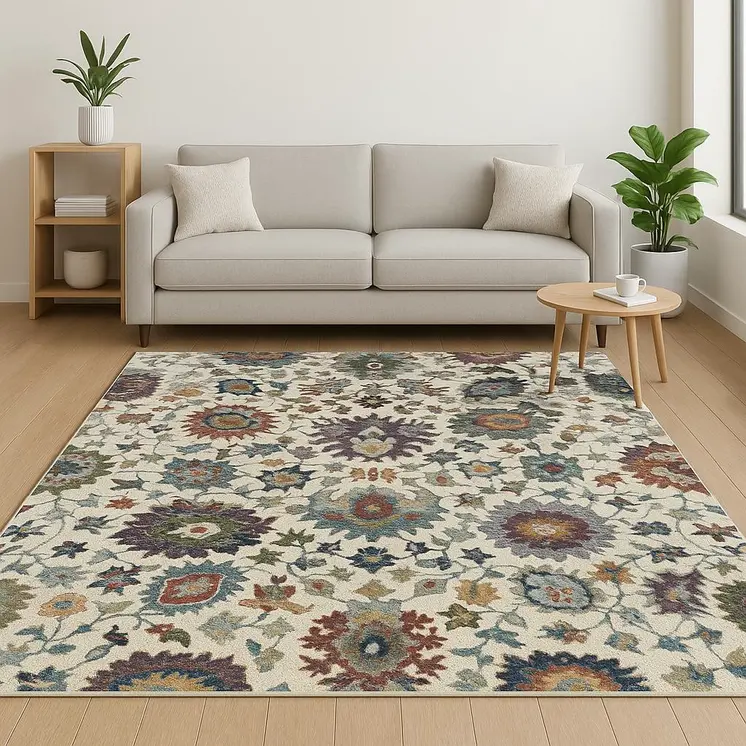 7' X 10' Purple and Gray Oriental Power Loom Area Rug