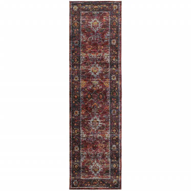 8' Red And Purple Oriental Runner Rug