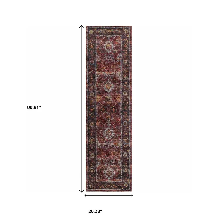 8' Red And Purple Oriental Runner Rug