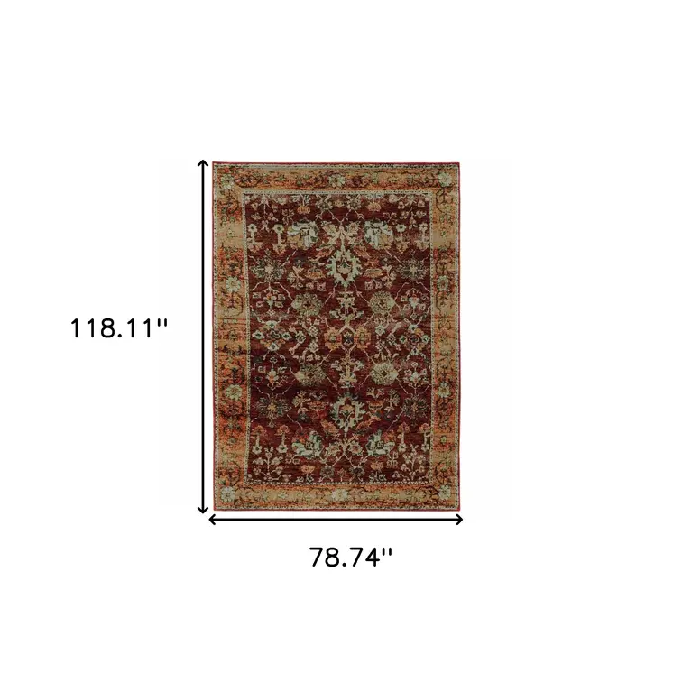7' X 10' Red and Gold Oriental Power Loom Area Rug
