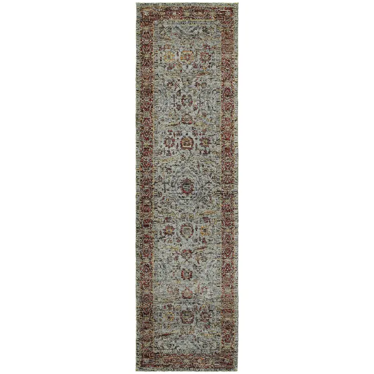 8' Blue And Green Oriental Runner Rug